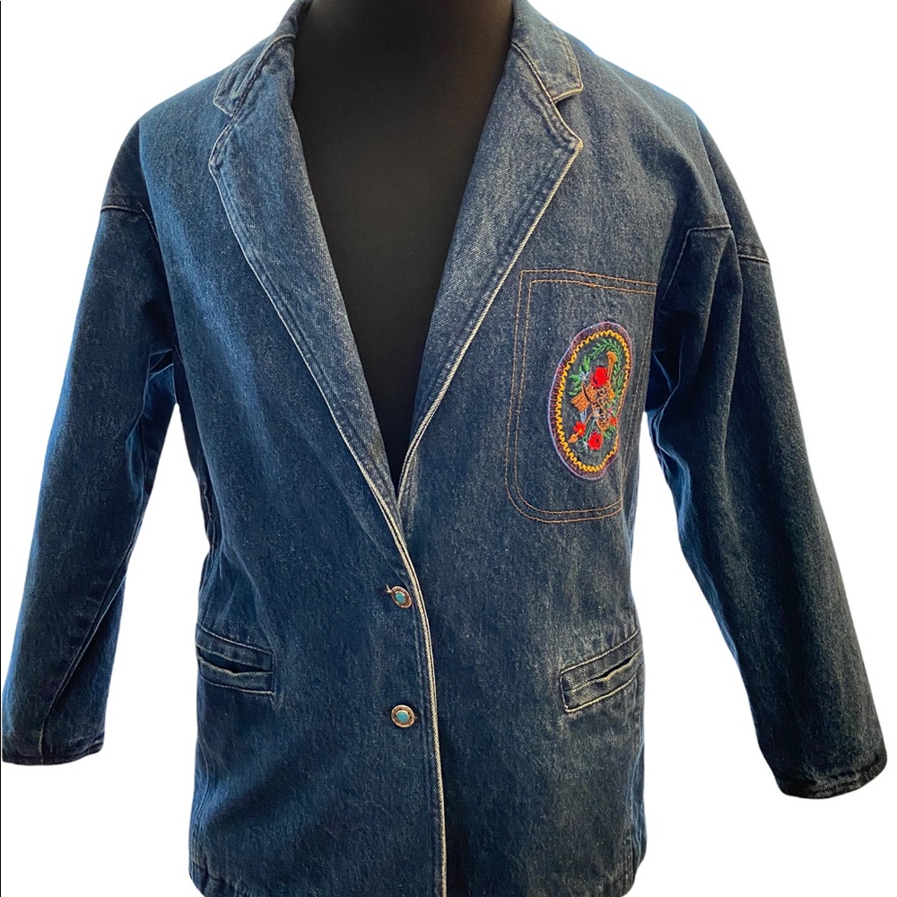 Vintage Pop 84 Jean Jacket Embroidered Women's Small Floral Button Lined Italy